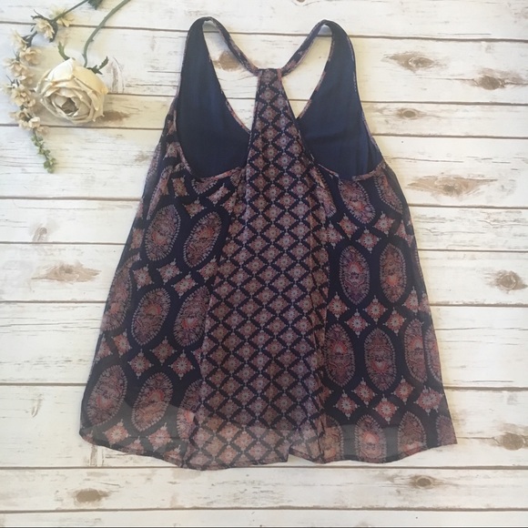 Ella Moss Navy Silk Print Racerback Tank Size X Small - Picture 4 of 11